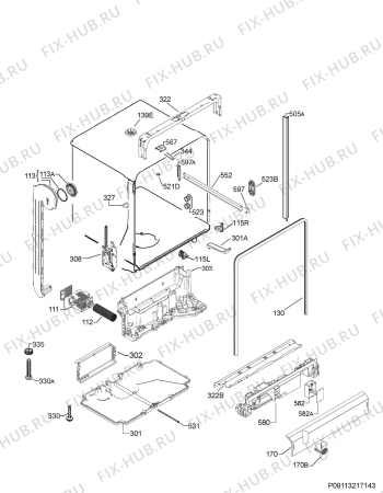 Взрыв-схема посудомоечной машины Frigidaire Gallery FGID2476SW0A - Схема узла Housing 001